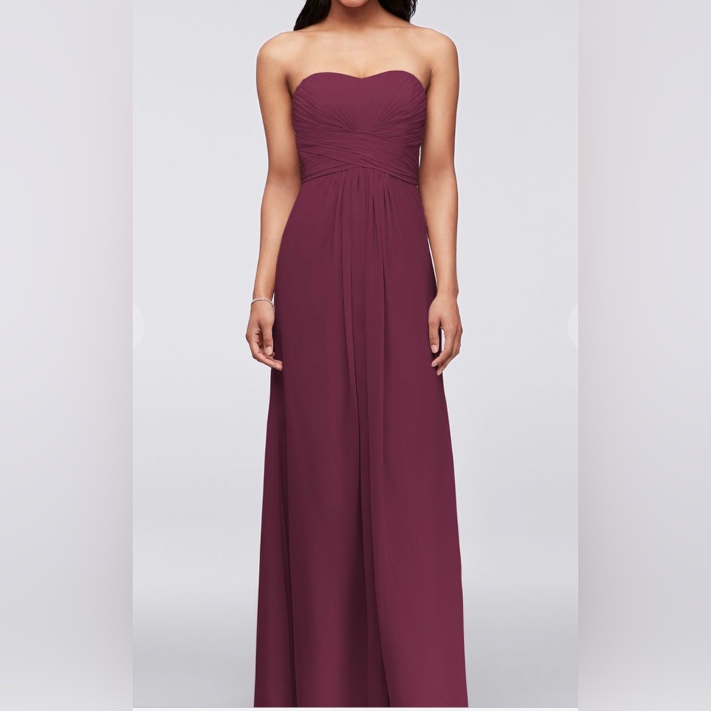 David's Bridal Strapless Plum Dress